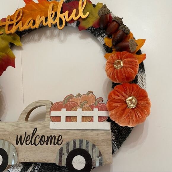 Wreath Handmade Fall Autumn Harvest Thankful Scarecrow - Picture 4 of 7